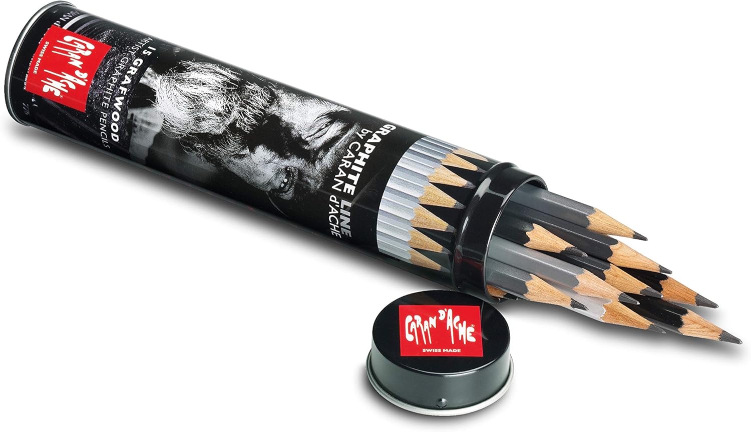 Caran d'Ache Graphite Line Grafwood Pencils in Metal Cylinder Assorted Set of 15 - Image 3