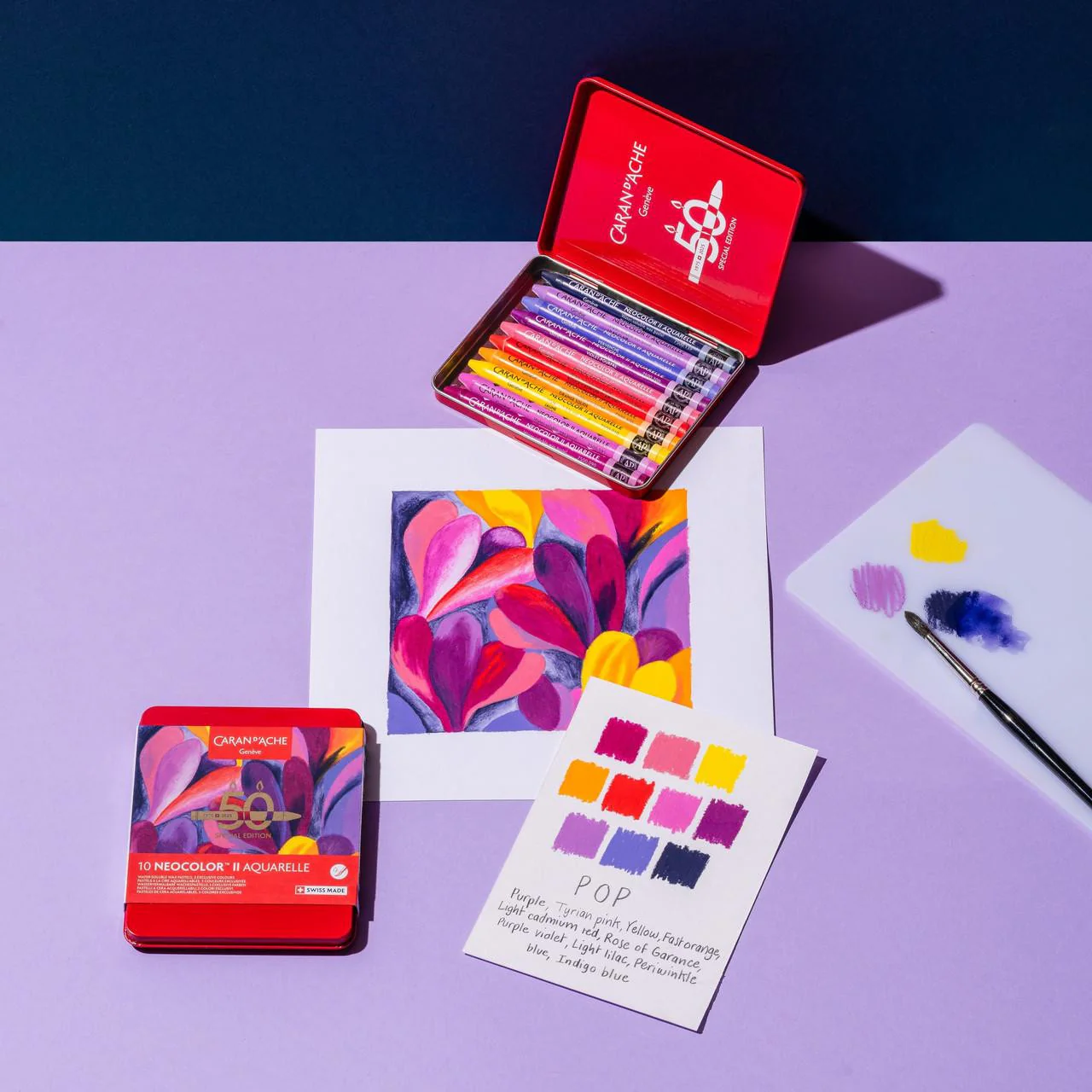 Caran d'Ache Neocolor II Aquarelle Wax Pastels Tin Set of 10 - 50 Years Pop Special Edition - Image 3