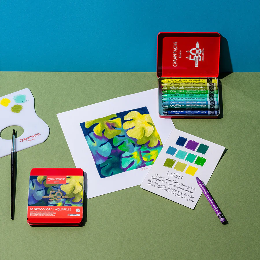 Caran d'Ache Neocolor II Aquarelle Wax Pastels Tin Set of 10 - 50 Years Special Edition -Lush Set - Image 3
