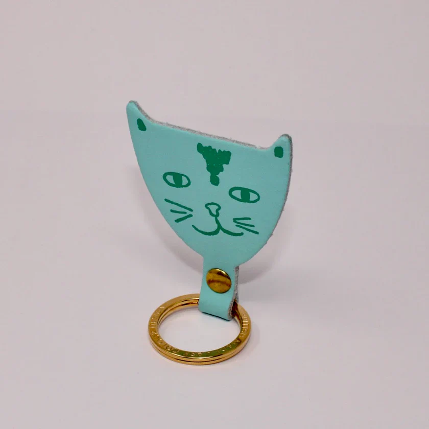 Cat Head Leather Keyring - Image 11