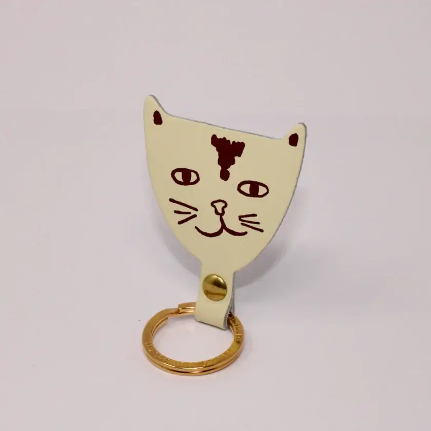 Cat Head Leather Keyring - Image 3