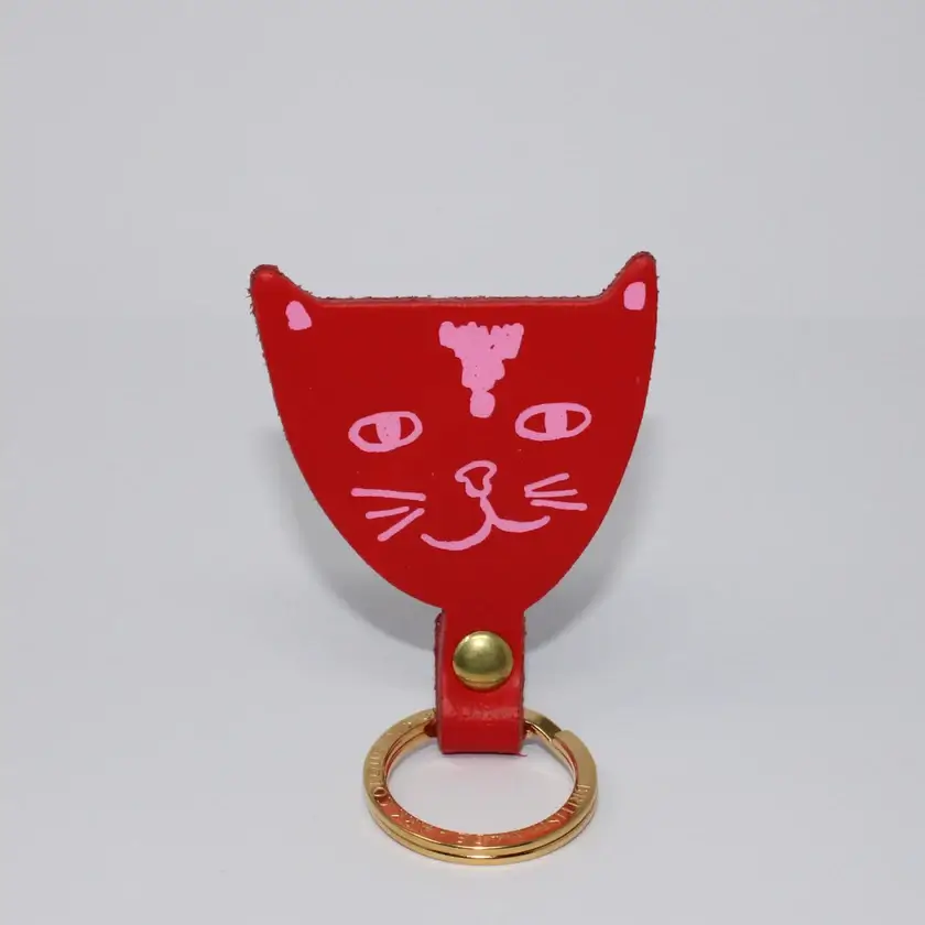 Cat Head Leather Keyring - Image 7