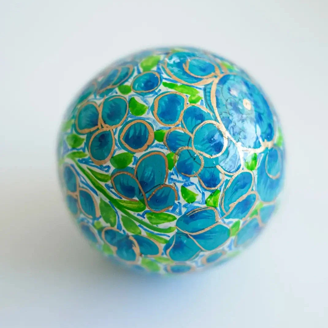 East End Press Green & Blue Papier Mache Bauble - Image 3