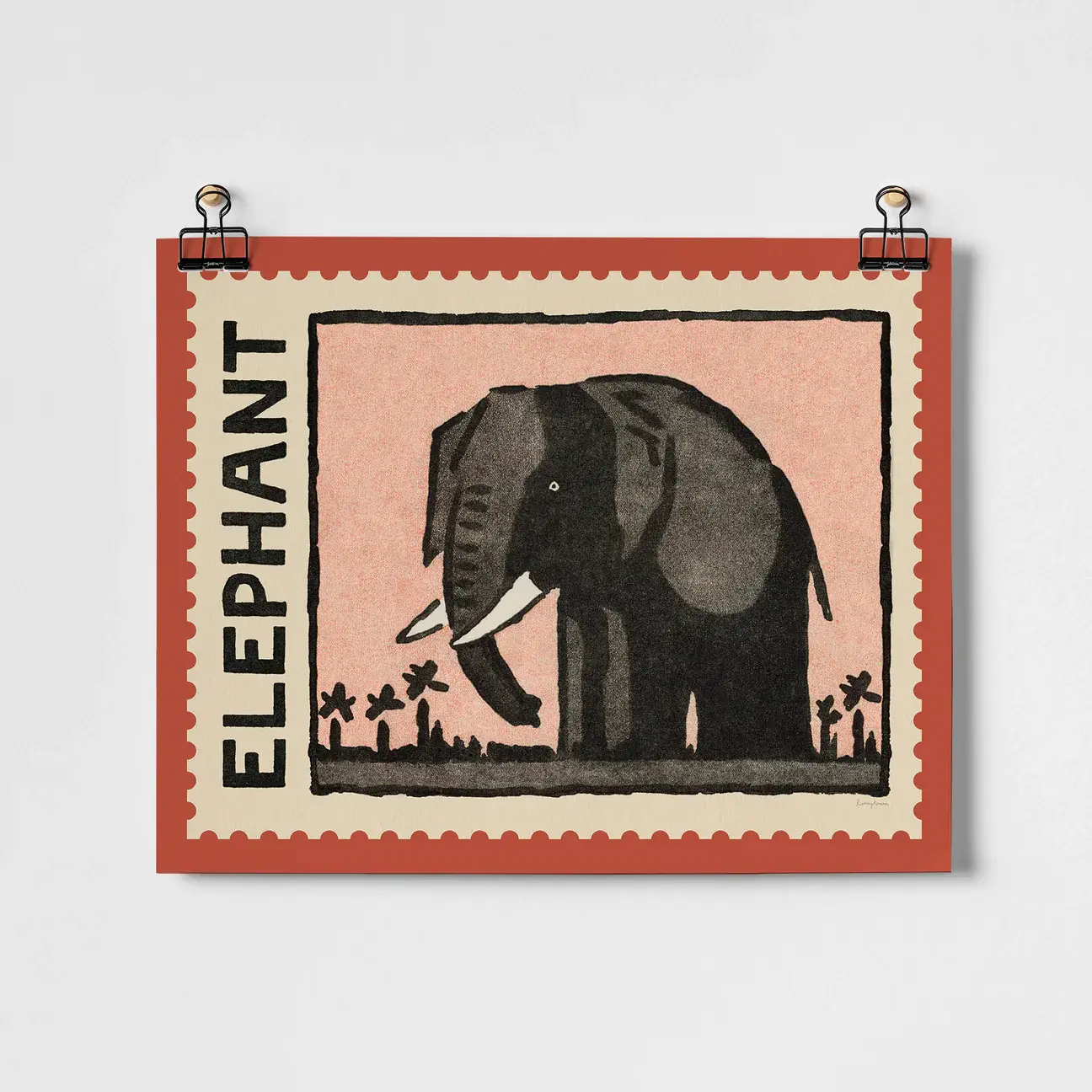Elephant Vintage Stamp A3 Art Print