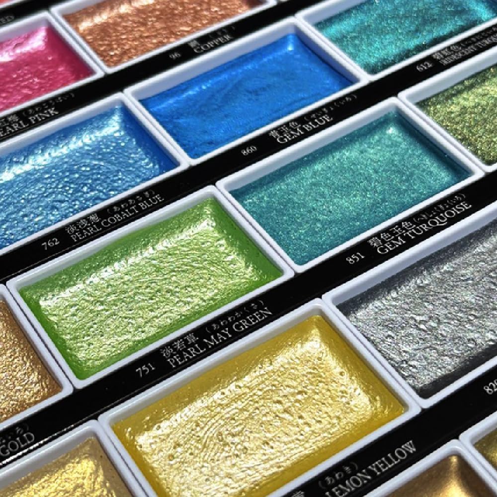 Kuretake Gansai Tambi Watercolour 24 Glitter Metallic Colours - Limited Edition - Image 2