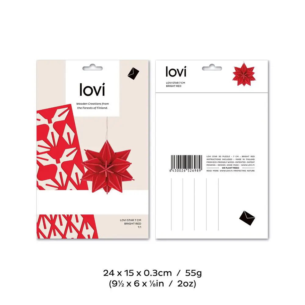 Lovi Wooden Star 10cm Hanging Decoration Bright Red - Image 3