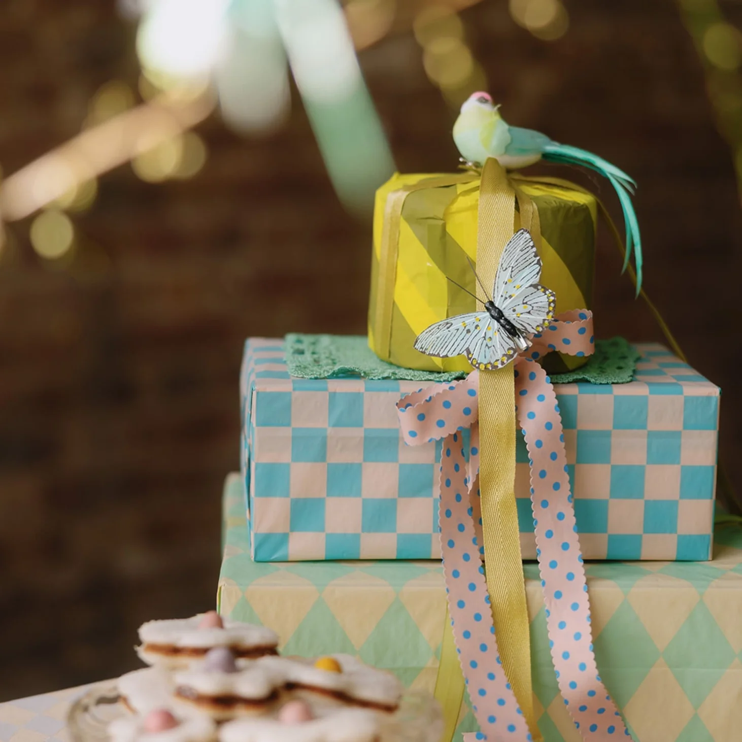 Luxury Patterned Tissue Paper Gift Wrap - Peach & Sky - Image 2