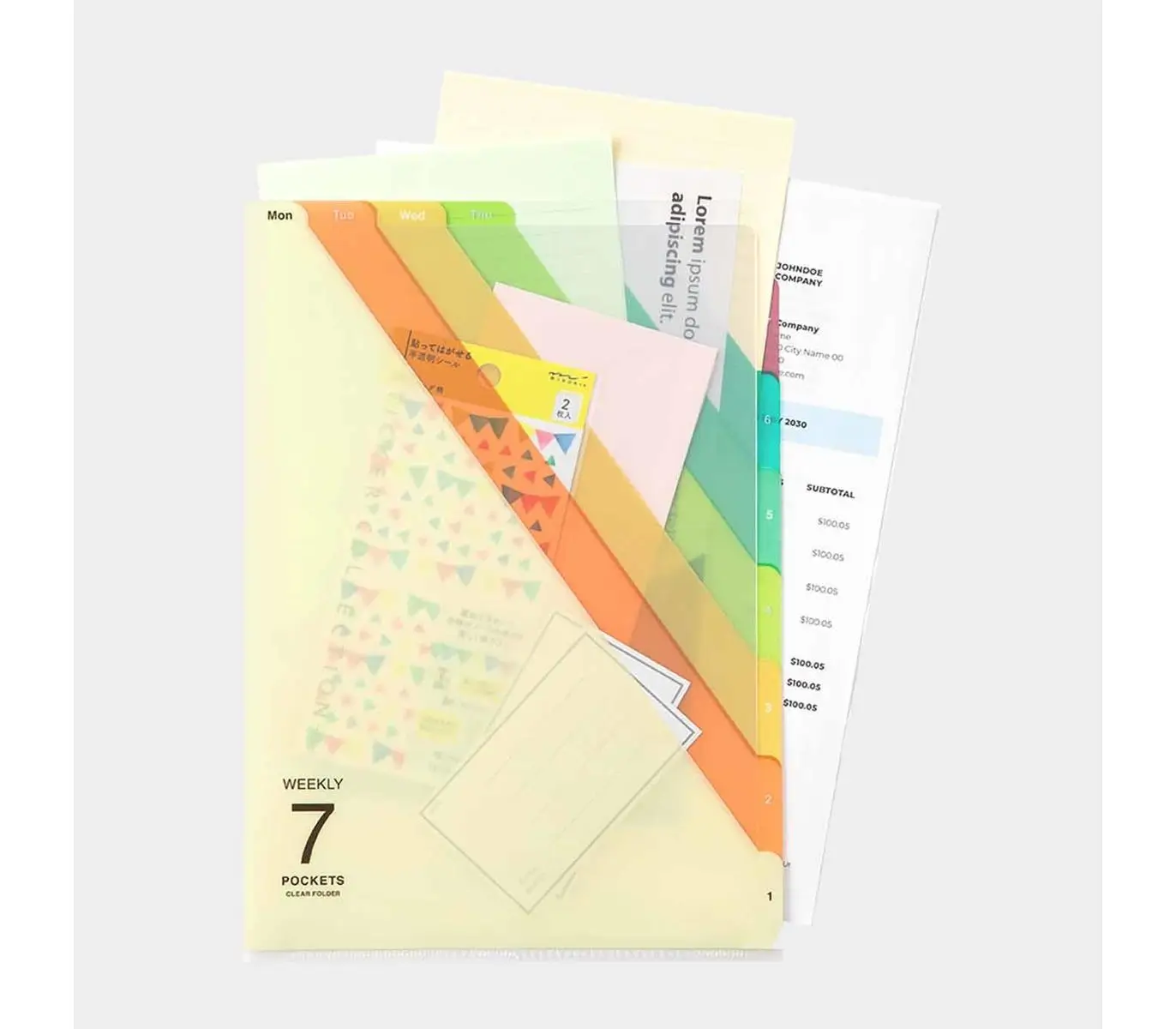 Midori A4 Stripe Beige 7 Pockets Folder - Image 2