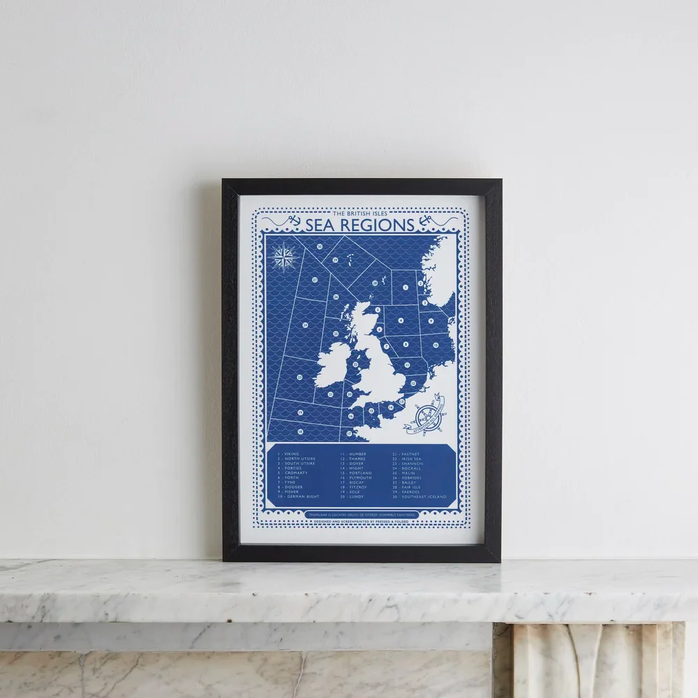 The British Isles Sea Regions Screen Print A3
