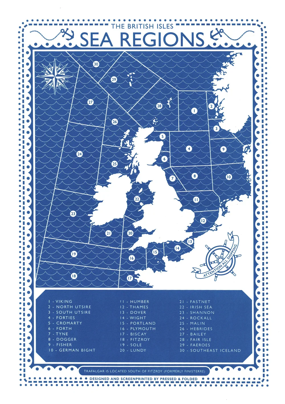 The British Isles Sea Regions Screen Print A3 - Image 2