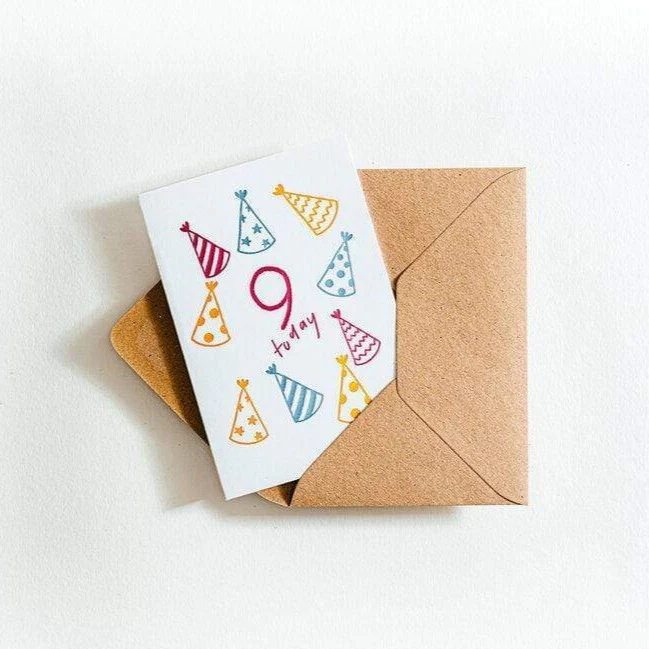 Nine Today 9th Birthday Letterpress Card