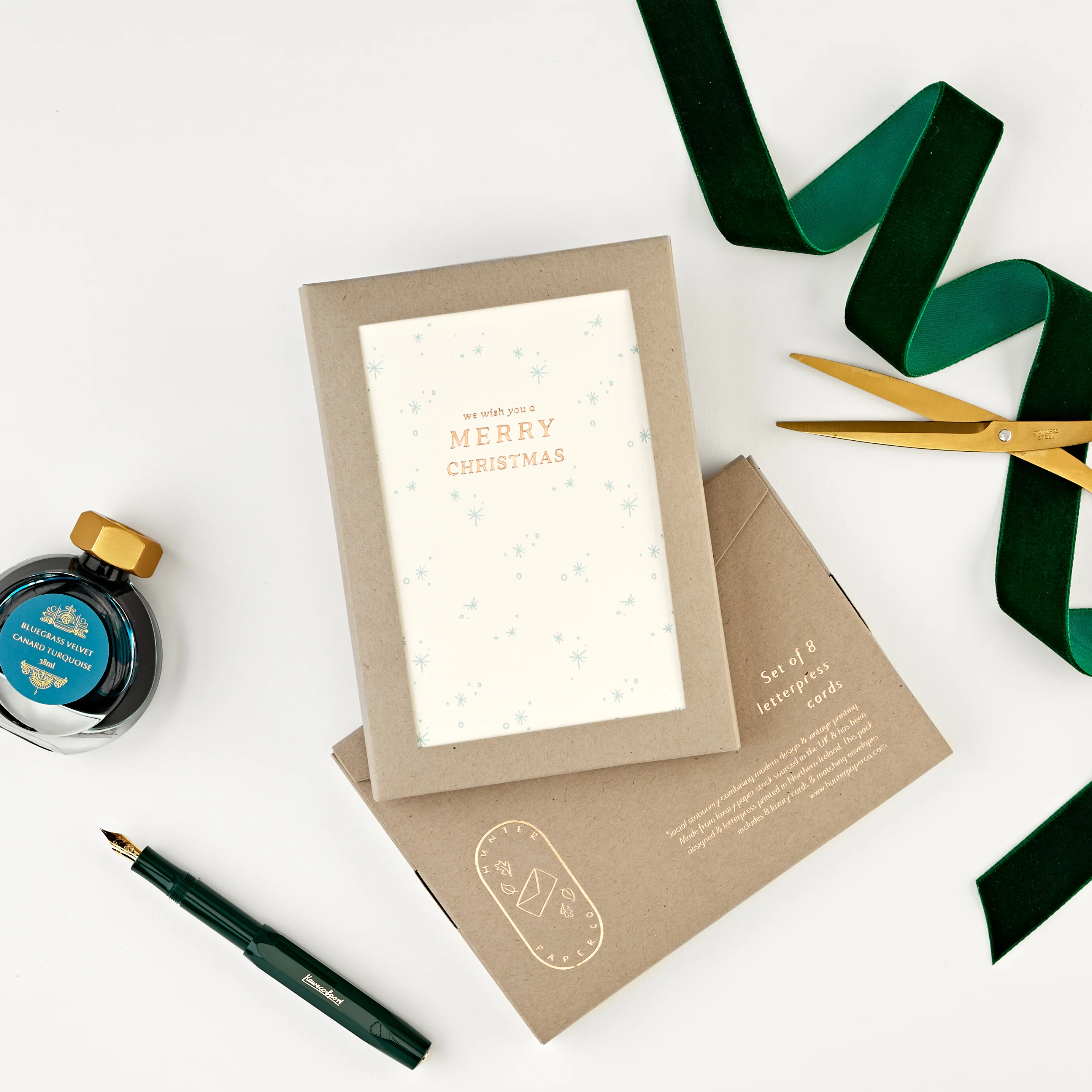 We Wish You A Merry Christmas Set of 8 Letterpress  Christmas Cards