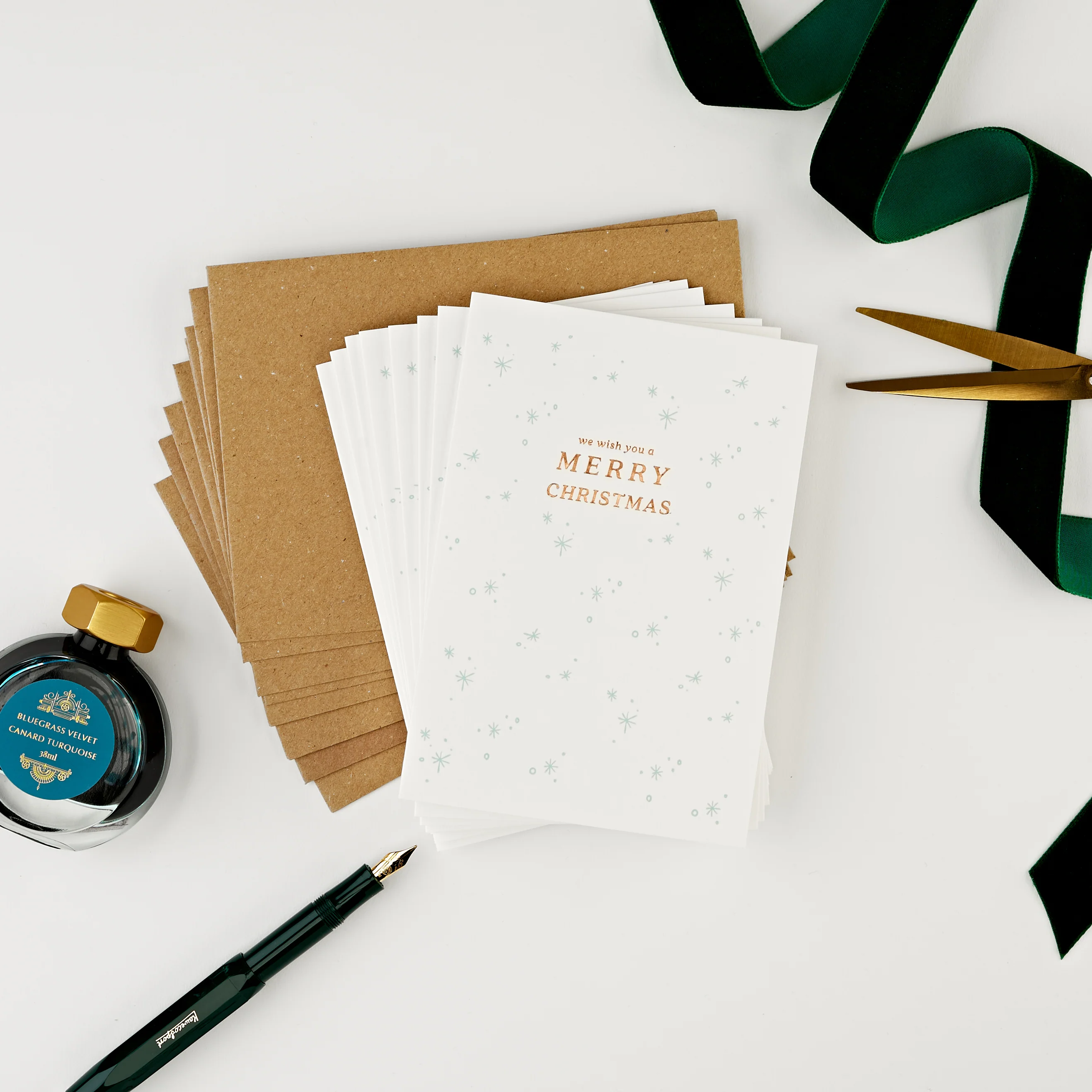 We Wish You A Merry Christmas Set of 8 Letterpress  Christmas Cards - Image 2