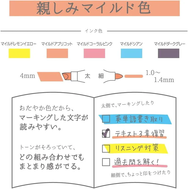 Zebra Mildliner Twintip Highlighter Friendly Mild 5 Colour Set - Image 3